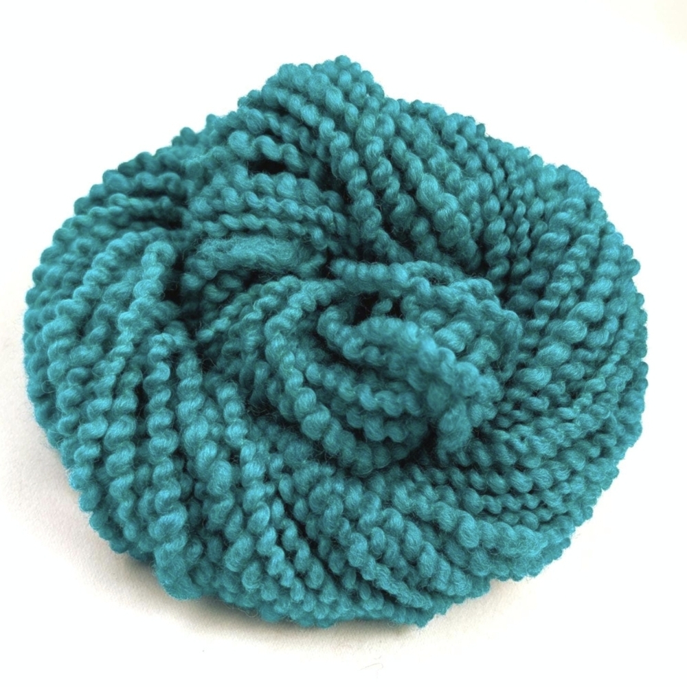 Hand Dyed Wool Yarn Coil Spun Thick & Thin Spiral Yarn Bulky Teal 40 Yards NWT